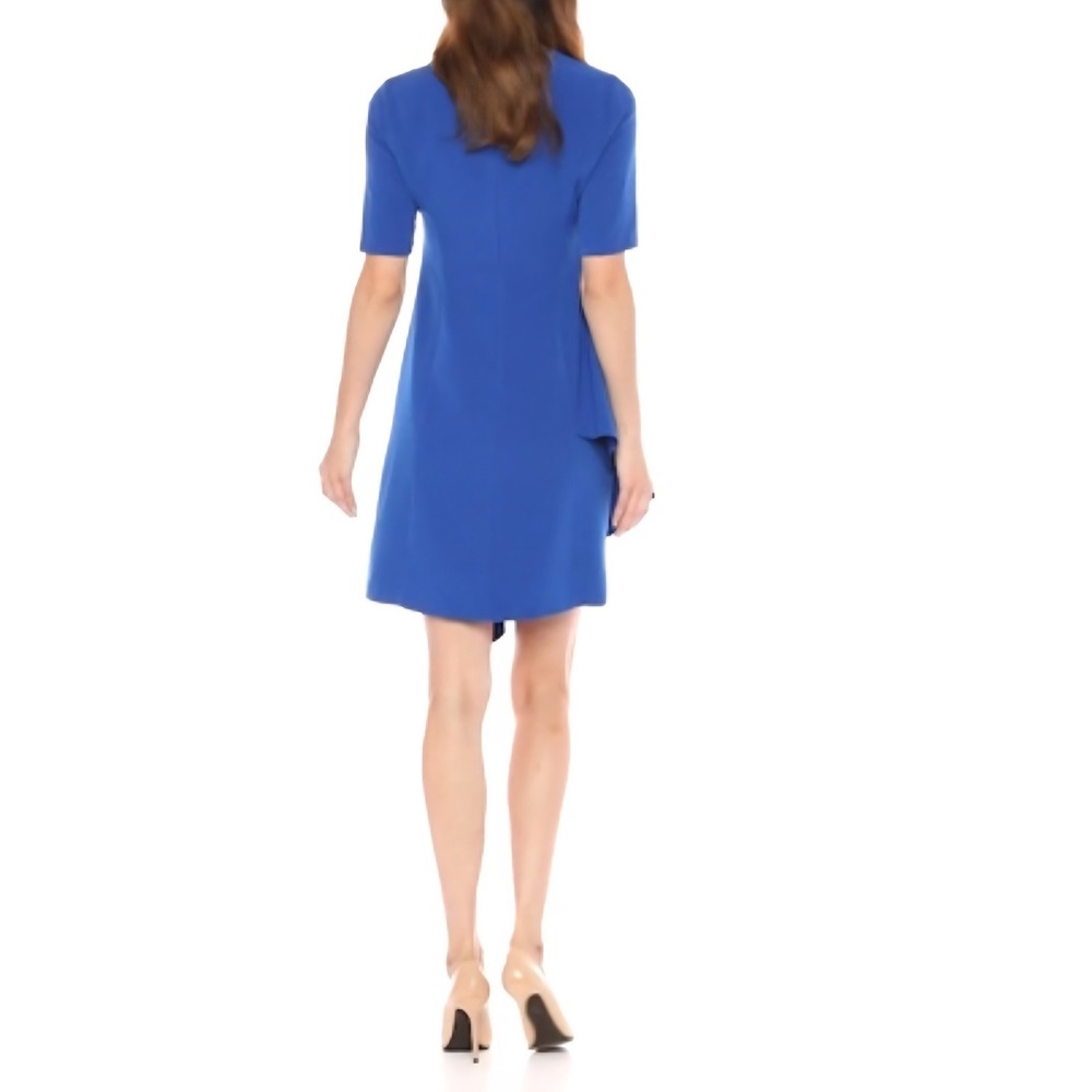 Maggy London Blue Short Sleeve Asymmetrical Ruffle V Neck Dress Size 10 NWT - Picture 3 of 12